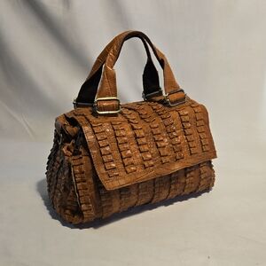 Vintage Crocodile Embossed Leather Handbag